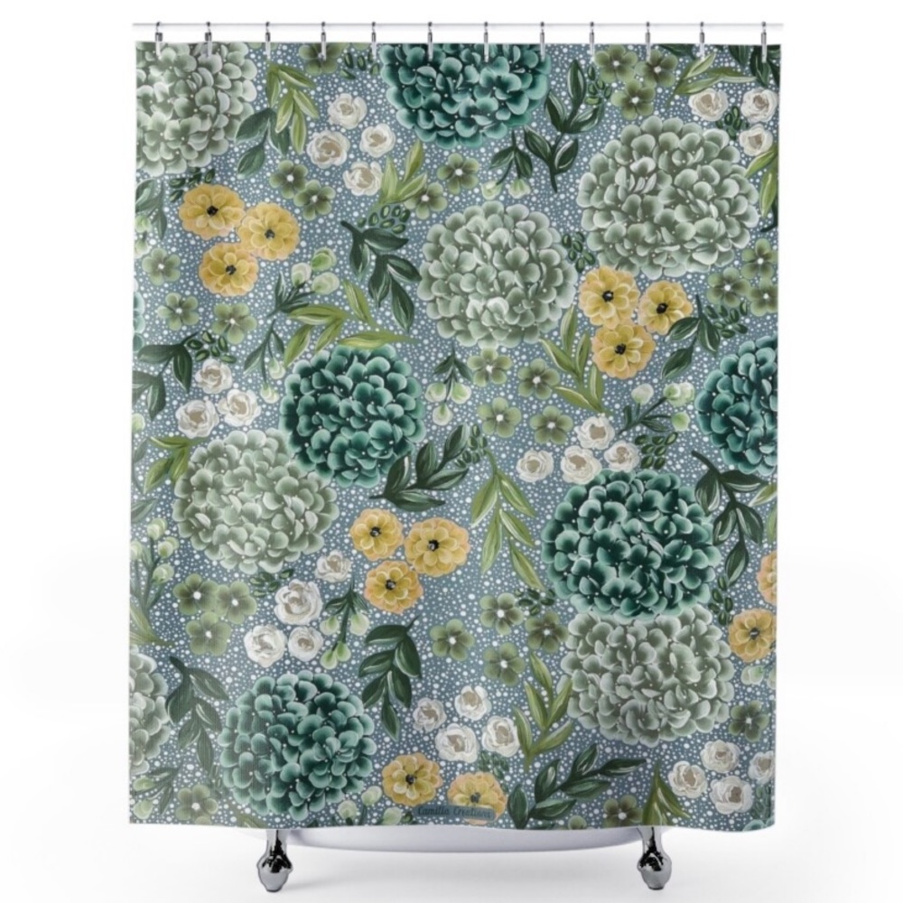 Camila Creations green hydrangea shower curtain
